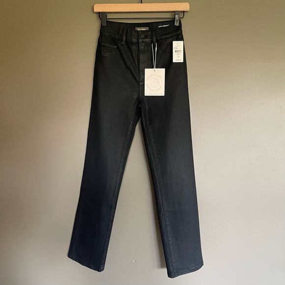 NWT DL1961 Patti Straight High Rise Jeans Sharkskin Black Grey Coated‎ Denim 23 - Picture 2 of 16
